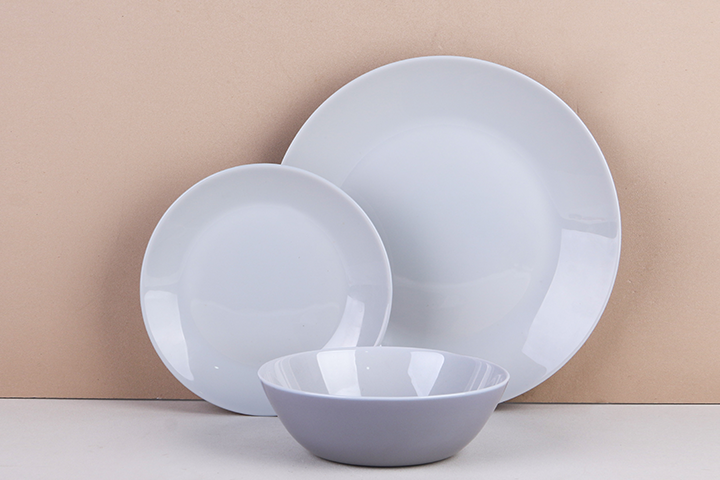 Grey opal glass dinnerware