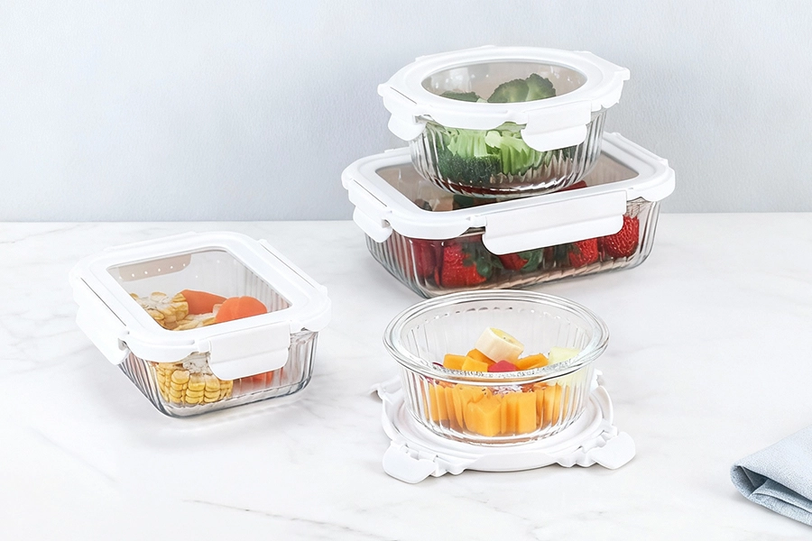 Ribbed Glass Food Container with Glass Lid - CoolLock