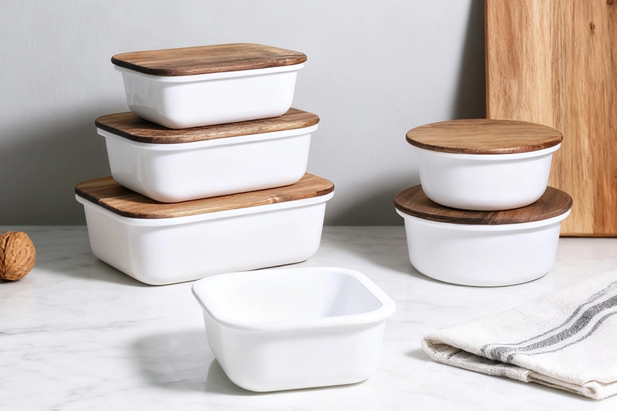 Opal Glass Container with Acacia Wood Lid