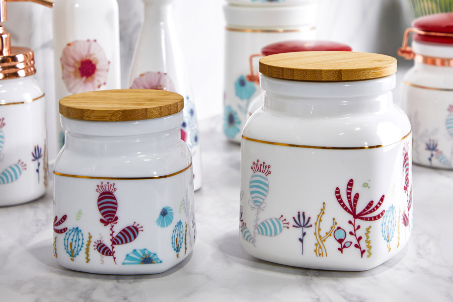 Opal Glass Jars with Bamboo Lid