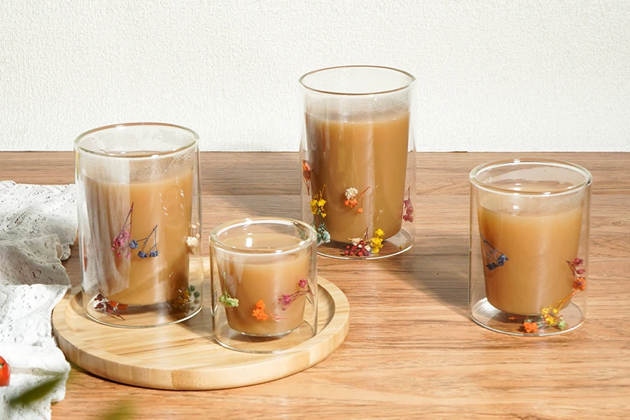 Double Wall Glass Mug with Dried Flowers