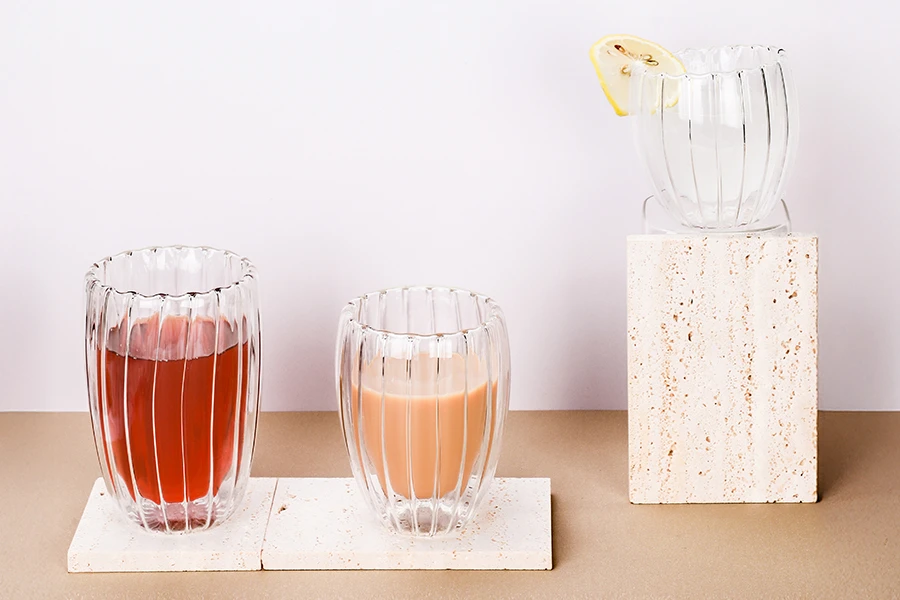 Double Wall Glass Cup with Stripes