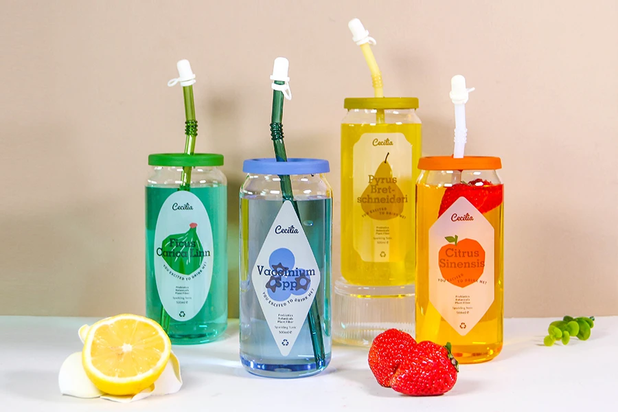 Glass Cup with Lid and Straw