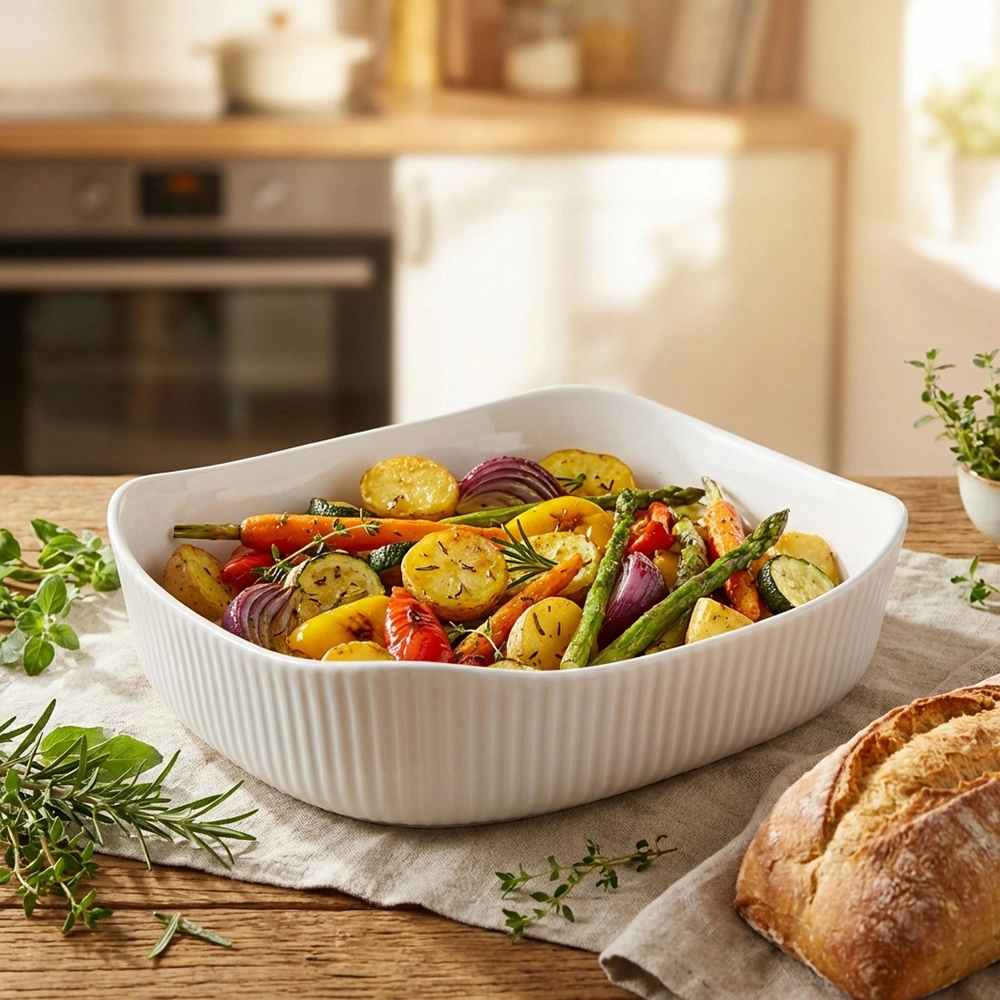 SHULOPAL white opal glass oven dish stripes design