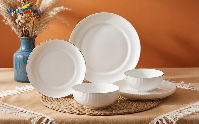 SHULOPAL Luxury Gold Rim Opal Glass Dinnerware Stream Series