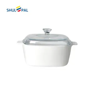 SHULOPAL square opal glass casserole with clear lid 25x21cm-3-FYGG25A